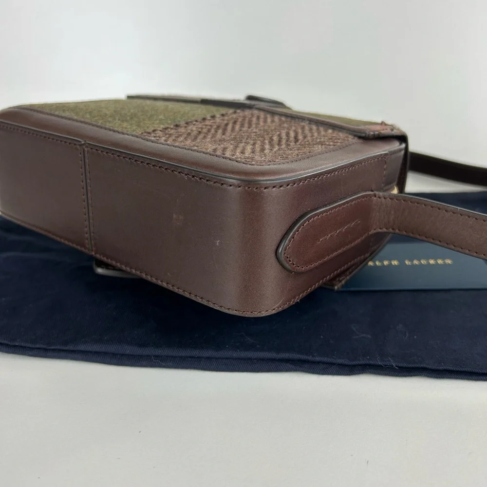RARE POLO RALPH LAUREN WELLINGTON PATCHWORK TWEED CROSSBODY BAG PURSE BROWN - Picture 7 of 15